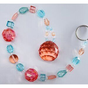 Beaded Suncatcher Blue Peach Crystal Prism Hanging Patio Decor Yard Art